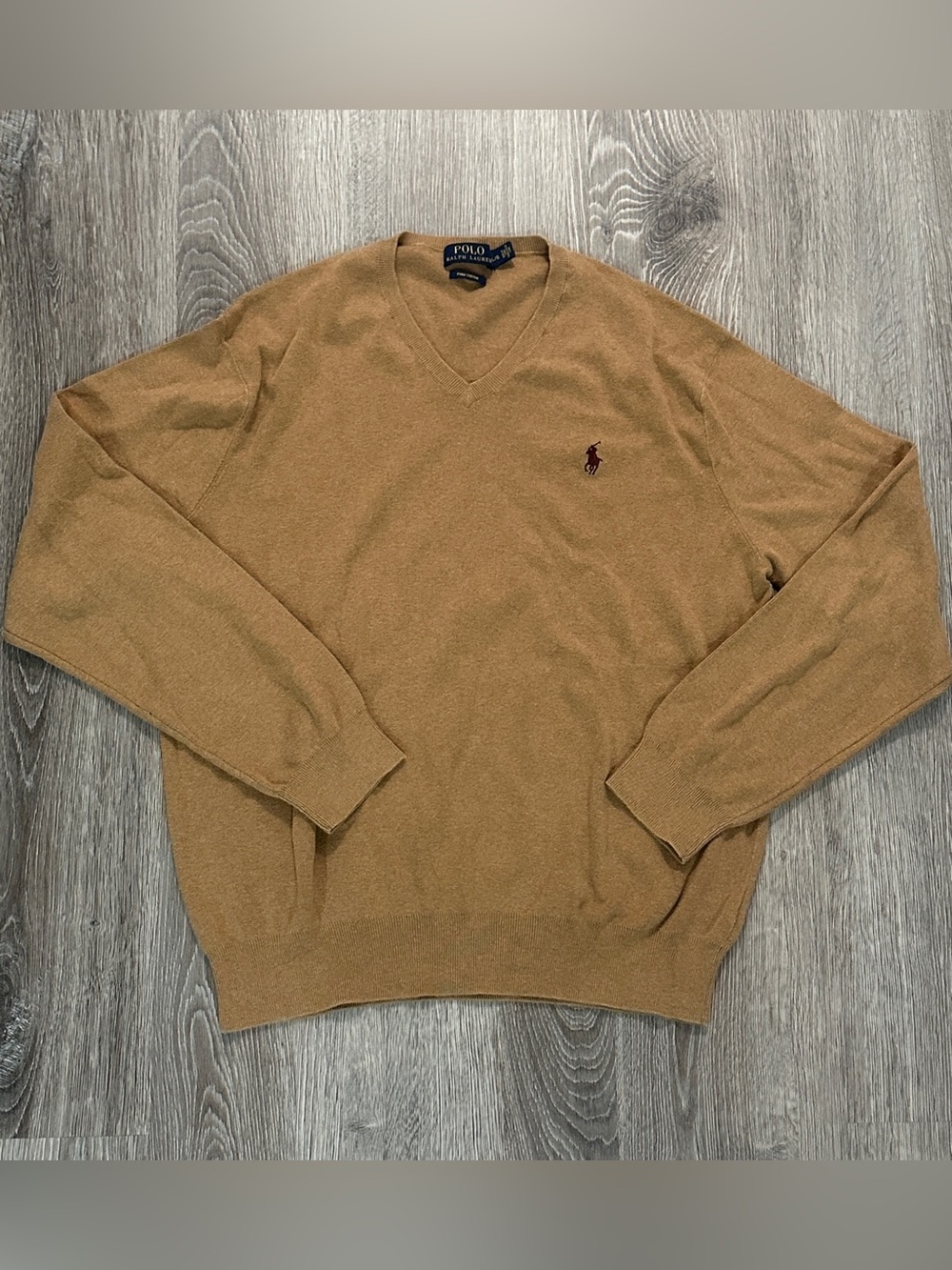 Polo Ralph Lauren Men’s (L) Camel Pima Cotton V-Neck Sweater Classic Luxury Knit